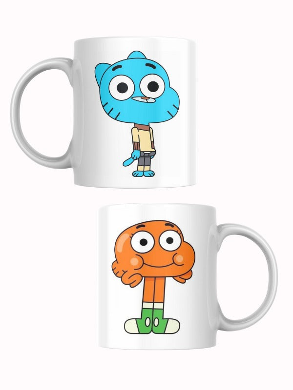 Darwin & Gumball Baskılı İkili - Beyaz Kupa Bardak